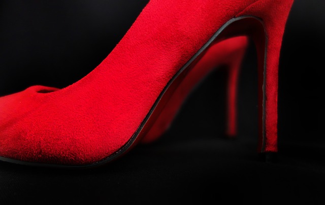 Red felt stilettos